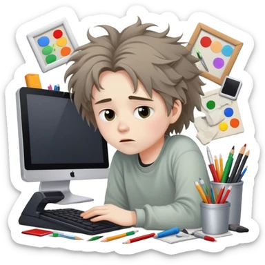 lazy artist sleepy at computer sticker