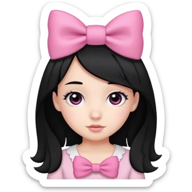 Girl with cute black  eyes  and black hair and pink bow in her side of her hair sticker