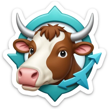A simple emoji icon showing a cow and buffalo inside an upload frame with an upward arrow, indicating image upload for breed detection. Flat modern emoji design, soft shadows, teal and white theme, readable at small sizes, centered, no text. sticker