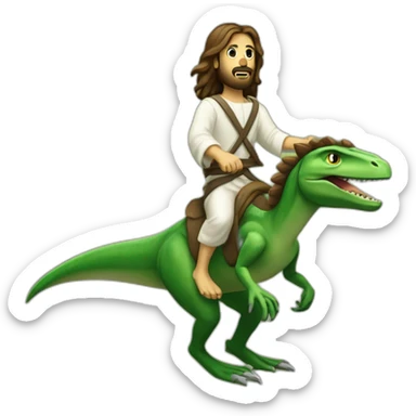 Jesus riding a green velociraptor sticker