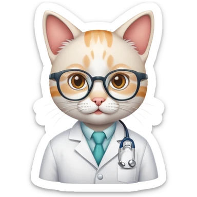 cat scientist wearing lab coat and glasses sticker