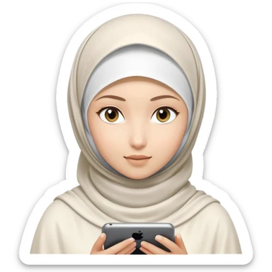 girl with white hijab working with augmented reality and metaverse, digital code, virtual machine artifacts floating around her sticker