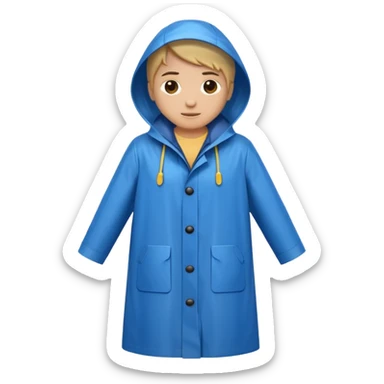blue raincoat, just rain coat, negative: object. sticker