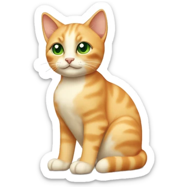 light orange/cream colored cat with green eyes and tipped left ear sitting down  sticker