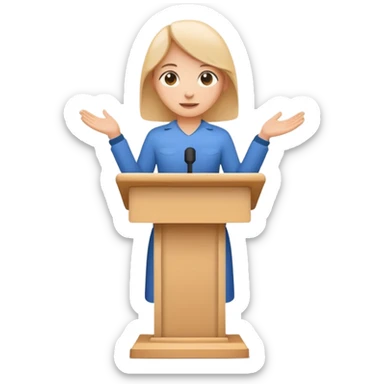 Minimal startup-style emoji icon of a person presenting behind a podium, flat vector illustration, friendly proportions, simple lines, modern SaaS pitch deck style, white background sticker