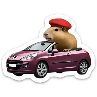 capybara with a beret in a peugeot 207 coupé cabriolet sticker