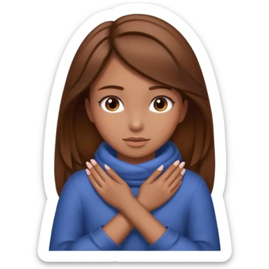 brown hair girl with hands wrapped around neck with nails sticker