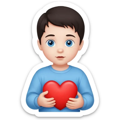 Dark hair blue eye baby boy holding heart  sticker