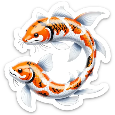 Exotic Tropical Floral Swirl-Patterned Tribal Pretty Asian ornate painted Japanese aesthetic beautiful shiny pretty glossy smooth elegant Koi-Fish-Kitsune-Yokai-animal-creature with tiger stripes on it, 4 legs, a tail sticker