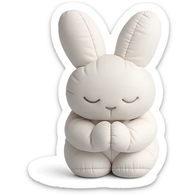 white bunny bowing politely, paws together, cushion style sticker