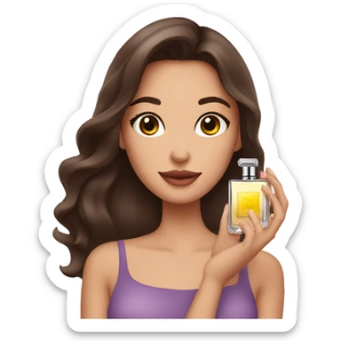 brunette girl holding perfume in her hand sticker