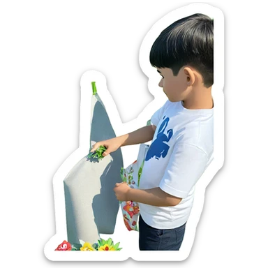 boy with flower in grass sticker