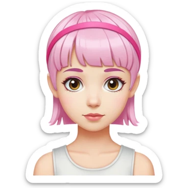 short pixie bangs platinated woman pink hair band，fair-skinned  sticker