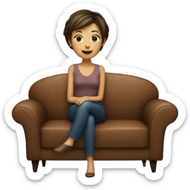 Short Haired Lady on a cosy brown couch  sticker