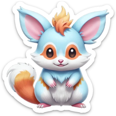  Shiny iridescent light warmly colored reddish-orange-gold-gradients neon vibrant bioluminescent colorful pastel flourishing flurry fuzzy Absol-Minccino-Furret-Zangoose-Chinchilla-Stitch-fusion-animal-Fakémon-hybrid-creature  sticker