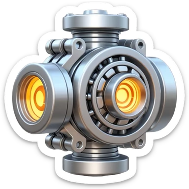Dynamic high-mass futuristic engine emoji with thick metal housing, rotating components, glowing core, modern tech design. sticker