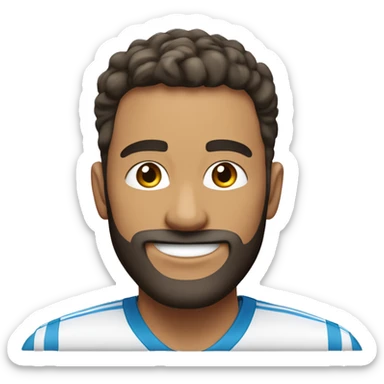 Un homme athlétique au visage rond, avec un beau sourire et une barbe courte et clairsemée, portant un uniforme formel. sticker