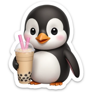Michi pinguino bebiendo bubble tea sticker