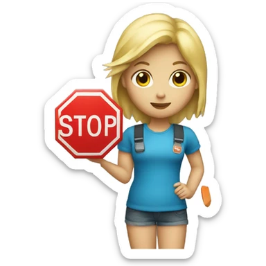 blond Girl holding a stop sign in her hand sticker