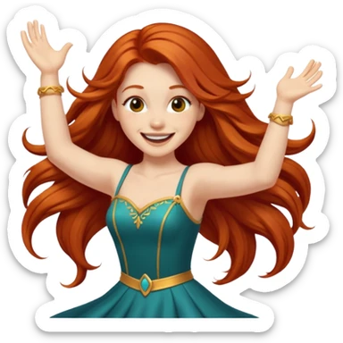 Excited long haired redhead dancing sticker