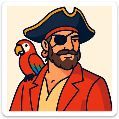 color vector art with thin outline of pirate with eye patch and parrot on shoulder  sticker