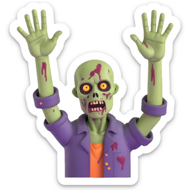 zombie with decaying flesh raising hands in the air sticker