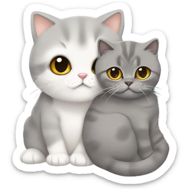 grey Scottish fold cuddling with a beige British shorthair  sticker