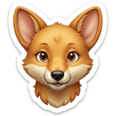 Cinematic Cute Dingo Portrait Emoji, Head tilted playfully and inquisitively, featuring a glossy sandy fur with naturally perky ears and round, sparkling amber eyes filled with curious mischief, Simplified yet irresistibly adorable features, highly detailed, glowing with a warm, friendly glow, high shine, affectionate and spirited, stylized with a touch of outback whimsy, bright and endearing, soft glowing outline, capturing the essence of a mischievous yet loving dingo, so playful it feels like it could bound out of the screen into your arms! sticker
