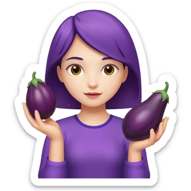 girl holding brinjal sticker