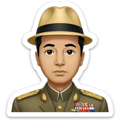 ​Cinematic Realistic Portrait of Sukarno, depicted in a lifelike, realistic style based on his iconic portrait, showcasing his thoughtful, charismatic expression in period attire, rendered with detailed textures and warm, evocative lighting that captures his pioneering spirit and national pride, sticker