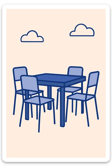 minimal flat color style table with four chairs sticker