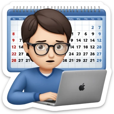 weekly calendar next to person confused should be shown in his haceadjusting it with laptop sticker