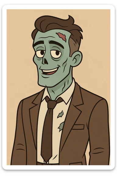 handsome zombie, cartoon style, charming expression, neat appearance sticker
