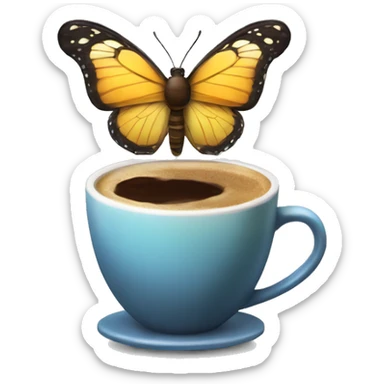 A butterfly holding a coffee sticker
