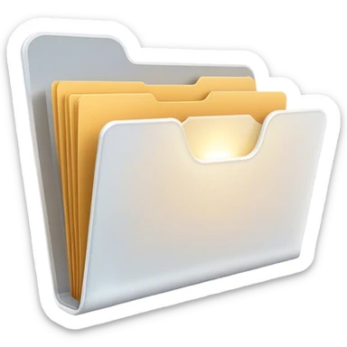 A modern, minimalist flat-style illustration of an open folder with a soft, glowing light emanating from inside.  sticker