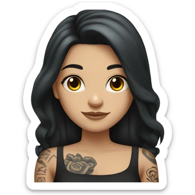 white girl with long black hair and tattoos sticker