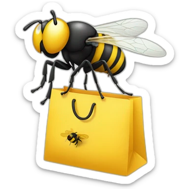 A fly on a bee with shopping bag sticker