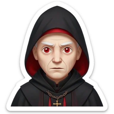 cursed village priest portrait, head and shoulders only, dark hooded robe, mysterious expression, subtle red accents, eerie glow, gothic village atmosphere, 3D cartoon, mobile game icon style, clean background, no text, no watermark

 sticker