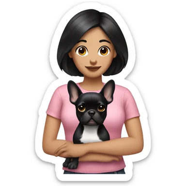 girl with black hair and a frenchie sticker