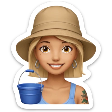 Cool girl with neck tattoo and bucket hat sticker