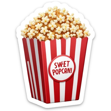 minimalist sweet popcorn emoji style, red and white popcorn box, caramel popcorn sticker