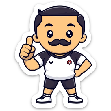 Recep İvedik in famous thumbs up pose, mustache, unibrow, wearing sportswear, exaggerated facial expression sticker