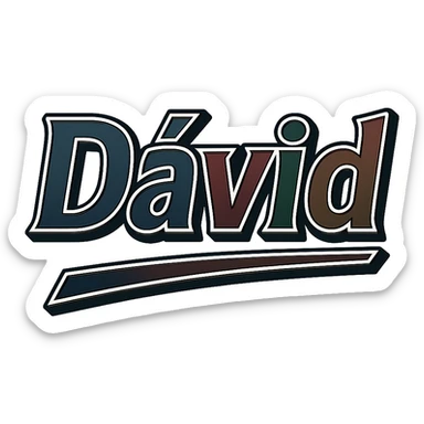 Dávid name in masculine, modern gradient font with dark contour, thin and clearly visible white border around letters, dynamic slanted underline, masculine color shades (blue, gray, burgundy, green, brown), 1000x1000 px, PNG, transparent background, in the style of the uploaded Attila sample. sticker