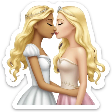 2 women princesses couple blonde deep kiss sticker