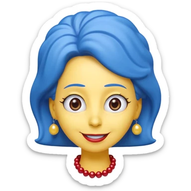3D emoji head-only, smooth plastic, soft studio light, big round eyes, bold outline, centered, transparent bg,
Marge Simpson, yellow skin, tall blue beehive hair, red pearl necklace sticker