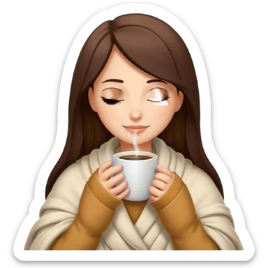 Girl inside a blanket sipping coffee eyes closed sticker