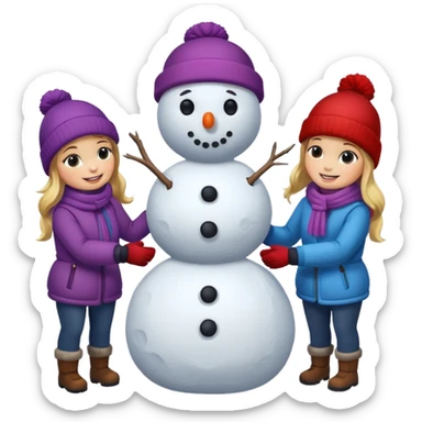 people making a snowman sticker