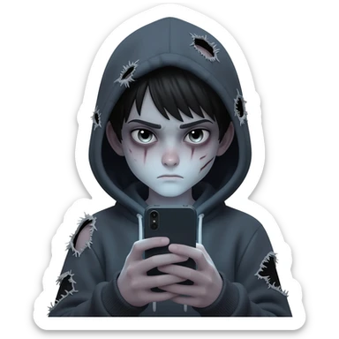 scary boy using him phone sticker