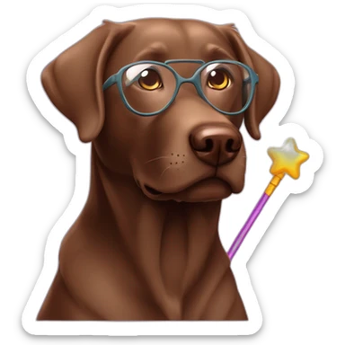 Labrador Retriver chocolate color whit a magic wand and glasses sticker