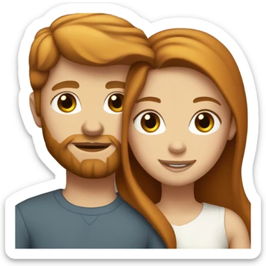 Realistic white girl with long brown hair and brown eyes with white boy with ginger beard and brown eyes hugging  sticker